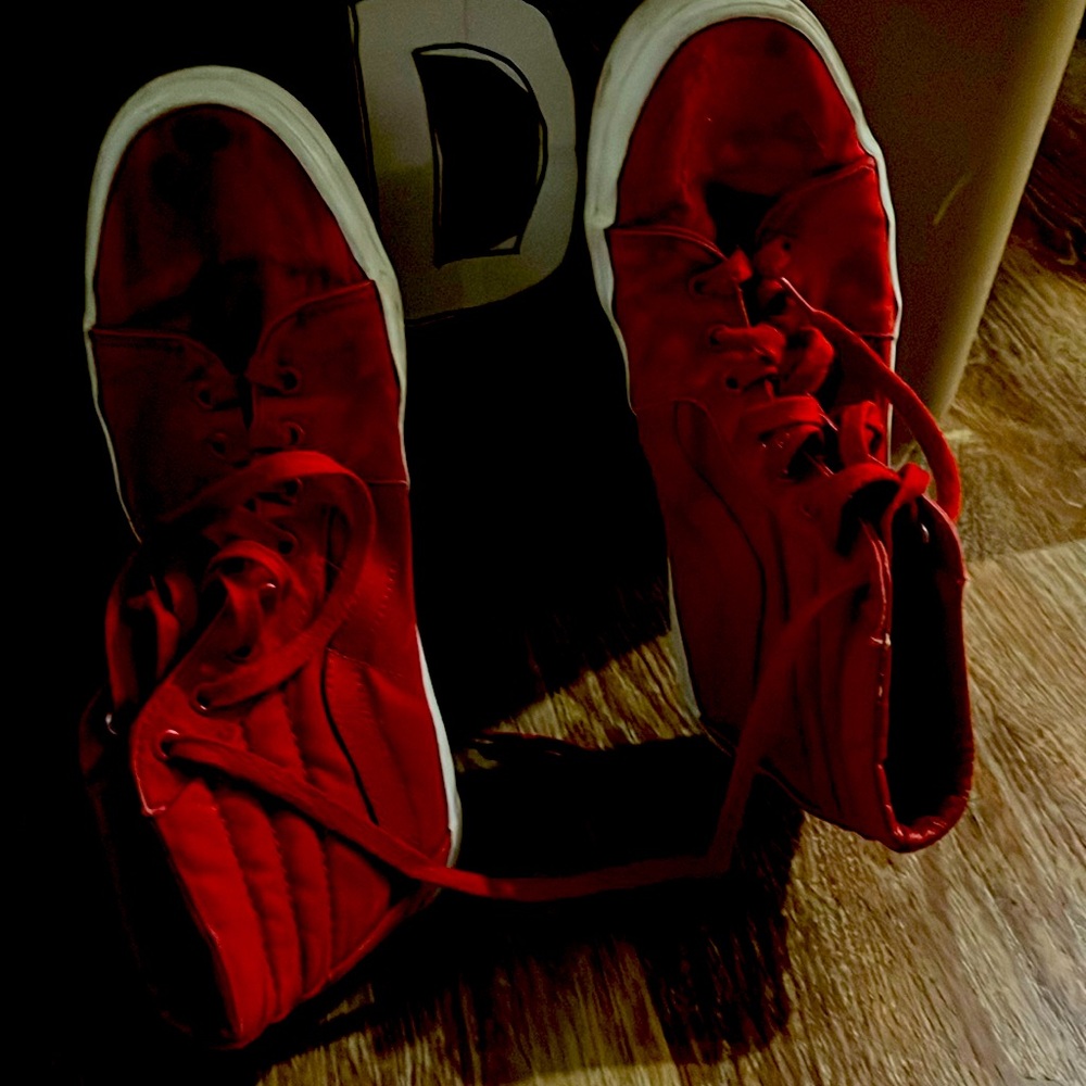 Men's VANS size 12 red and white with a lot of life